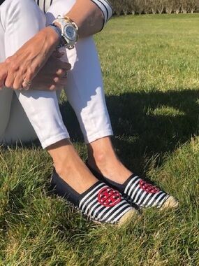 Tory Burch Seastar Beachwear Navy & White Striped Espadrilles